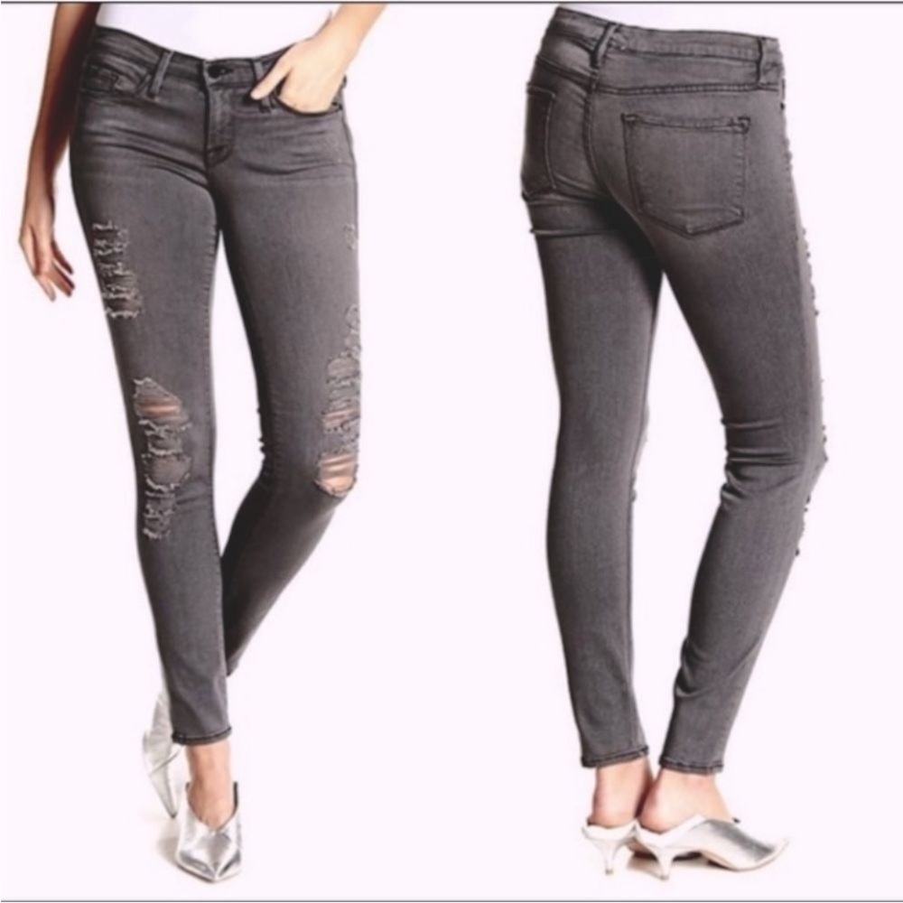 Frame Denim Le Skinny de Jeanne Liberty gray black distressed jeans, size 28